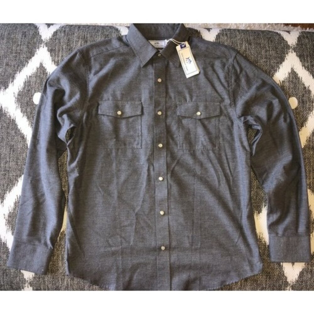 NWT Southern Tide Classic Fit Gray Brushed Twill Snap Toboggan Workshirt Shirt S